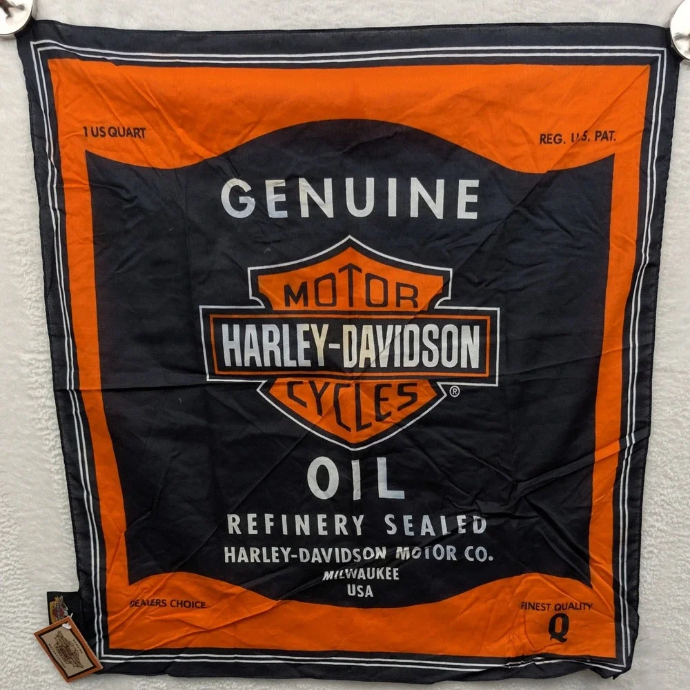 NWT VTG Harley-Davidson Bandana Mens OS Orange Black Genuine Motor Oil Biker Y2K